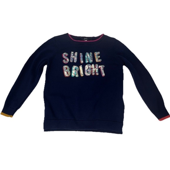 Joules Navy Sweater with Sequins Girls Crew Neck Size 5 School Party Colorful - Picture 2 of 7